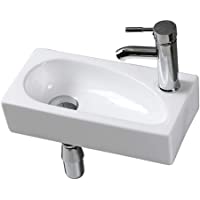 Lavabo Pequeño de Pared Compacto Lavamanos Cerámico Blanco sin Desbordamiento para el Baño (410 x 200 x 100mm…